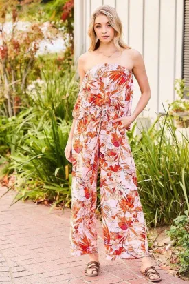 Orange Tropical Tube Top Tropical Print Jumpsuit