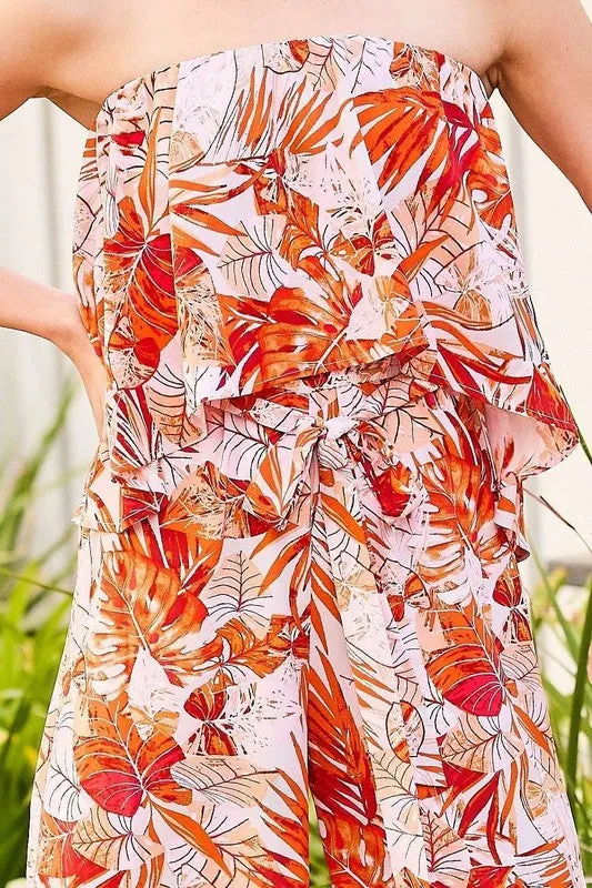 Orange Tropical Tube Top Tropical Print Jumpsuit
