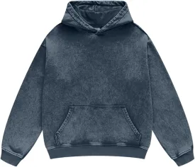 Oversized Denim Pullover Hoodie - Men's Vintage Sweatshirt with Acid Wash