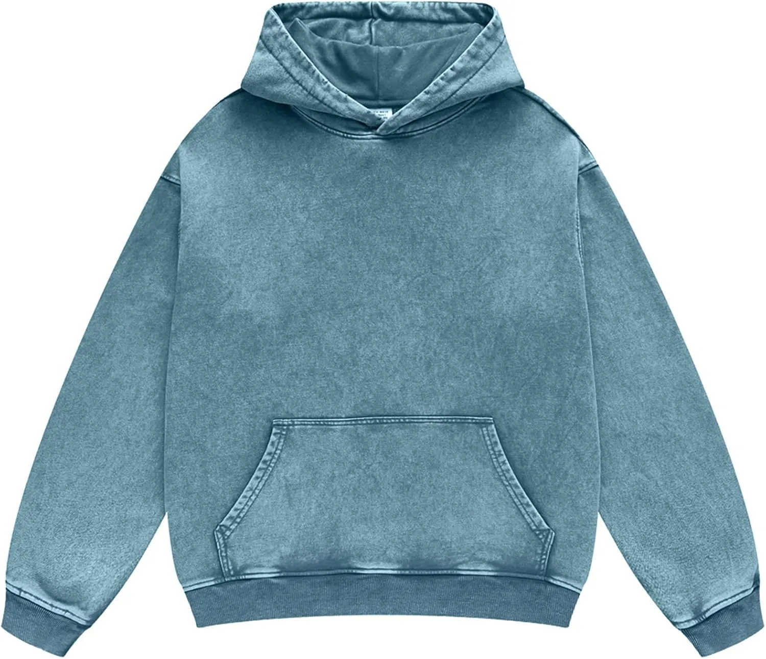 Oversized Denim Pullover Hoodie - Men's Vintage Sweatshirt with Acid Wash