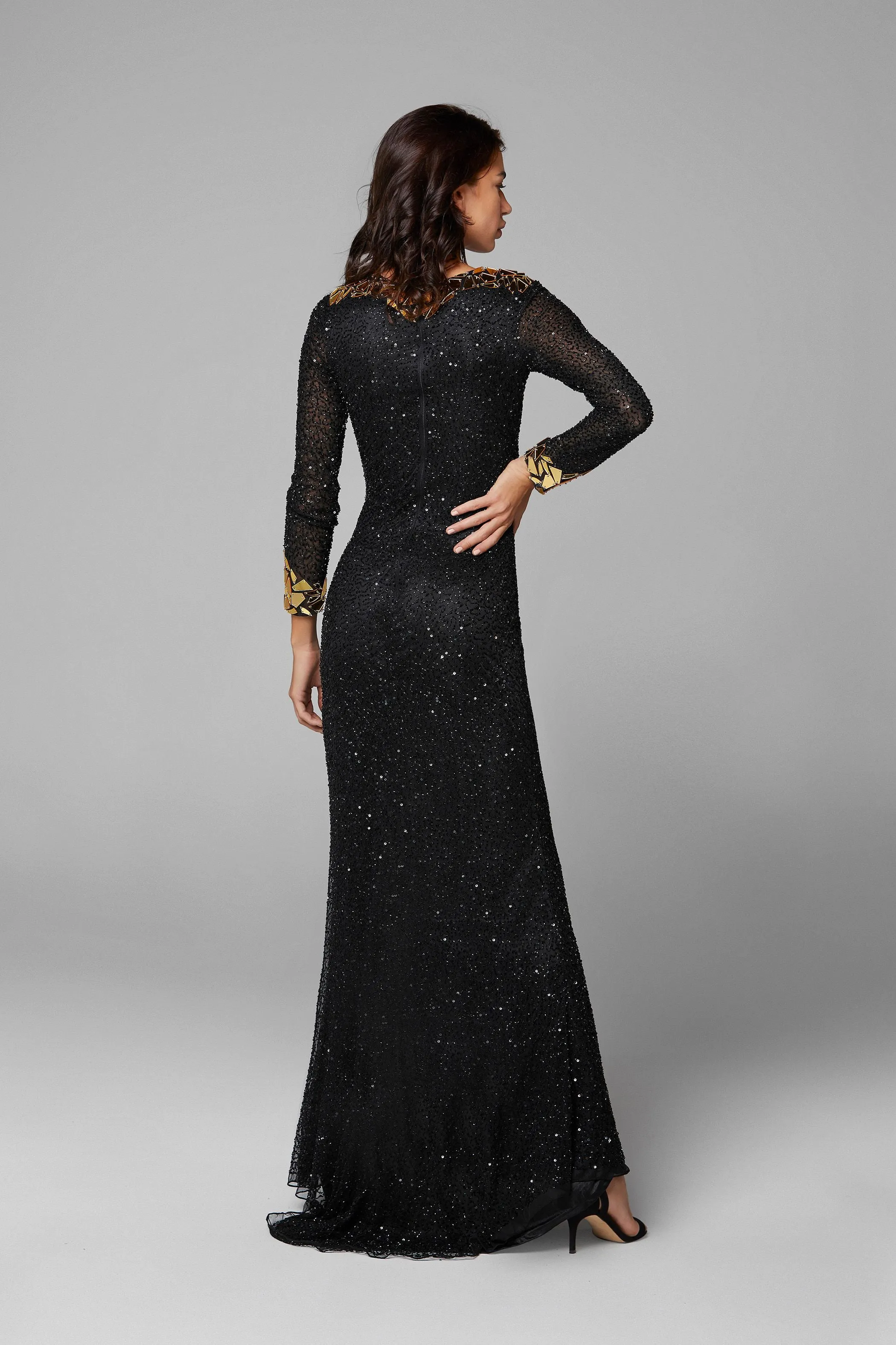Primavera Couture 3614 sz 4 Ivory Long Sleeve Prom dress Fitted Formal Cut Glass Beaded Gown