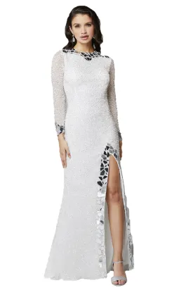 Primavera Couture 3614 sz 4 Ivory Long Sleeve Prom dress Fitted Formal Cut Glass Beaded Gown