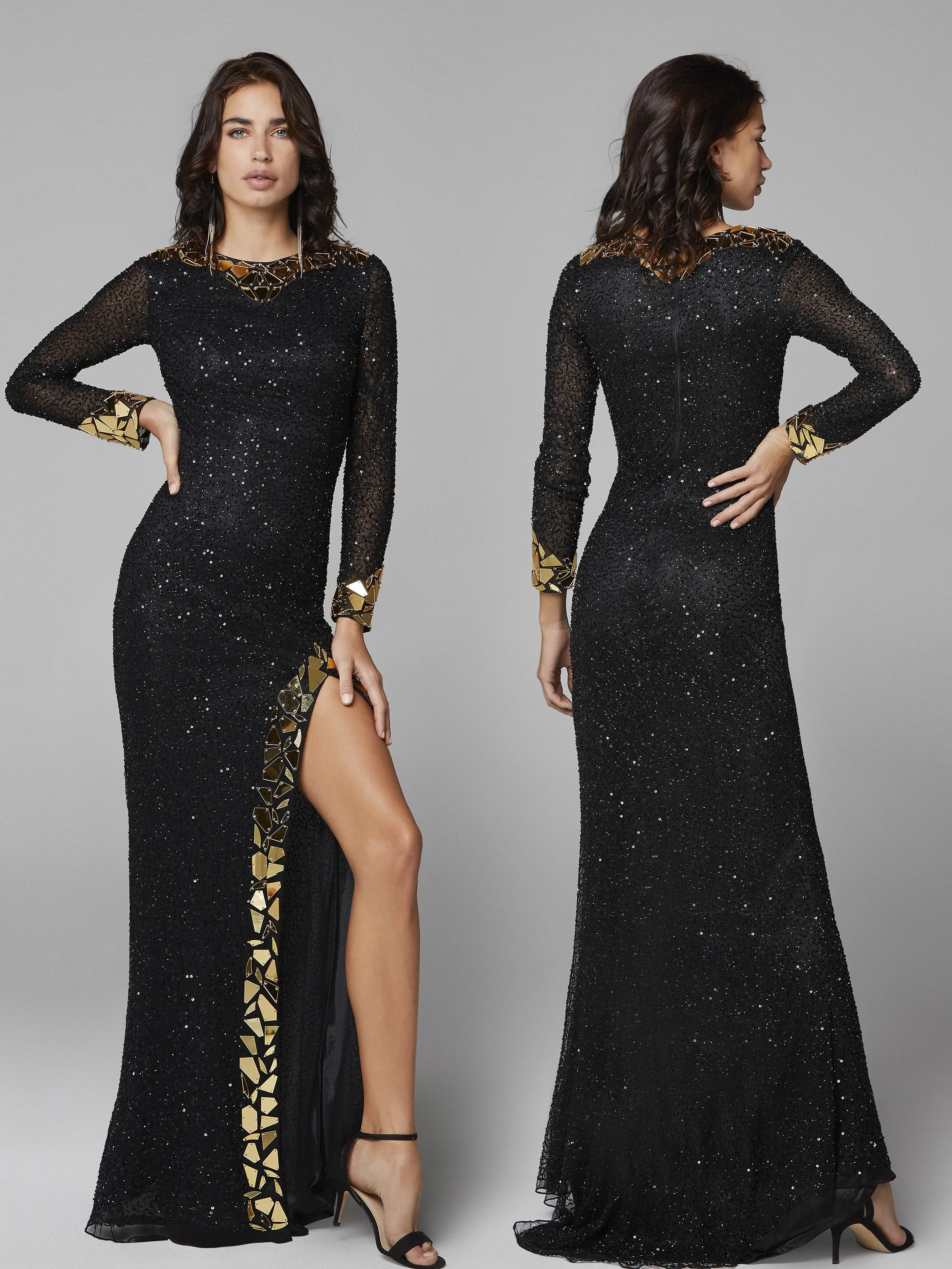Primavera Couture 3614 sz 4 Ivory Long Sleeve Prom dress Fitted Formal Cut Glass Beaded Gown