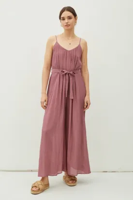 Raisin Lightweight Tie Belt Wide Leg Cami Jumpsuit