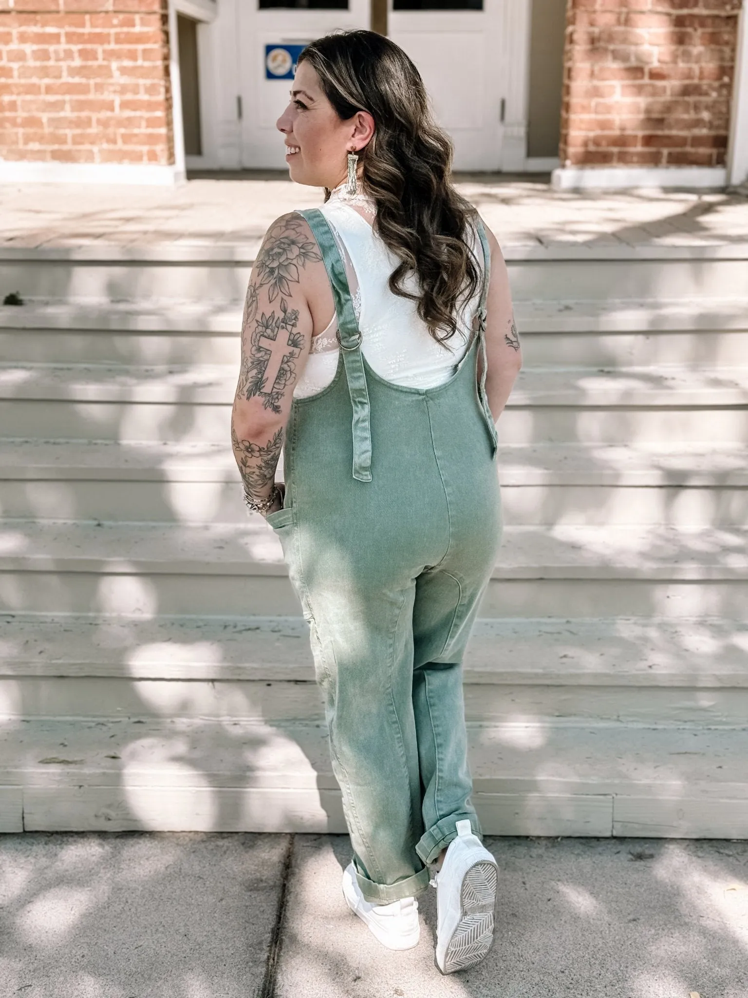 Rancher's Girl Casual Adjustable Strap Baggy Jumpsuit With Pocket's - Olive