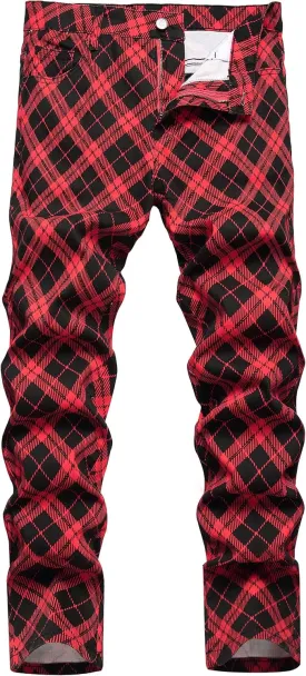 RANMCC Plaid Pants for Men Skinny Flat-Front Stretch Slim Casual Business Dress Pants