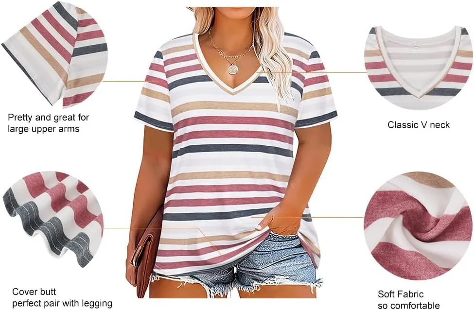 RITERA Plus Size Tops for Women Oversized Summer Basic V Neck Short Sleeve Henley Shirt Casual Tunic Shirts XL-5XL