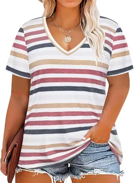 RITERA Plus Size Tops for Women Oversized Summer Basic V Neck Short Sleeve Henley Shirt Casual Tunic Shirts XL-5XL