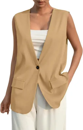 Sleeveless Womens Vest Blazers for Work Casual Lightweight Blazer Travel Fall Office Outfits Open Front Suit