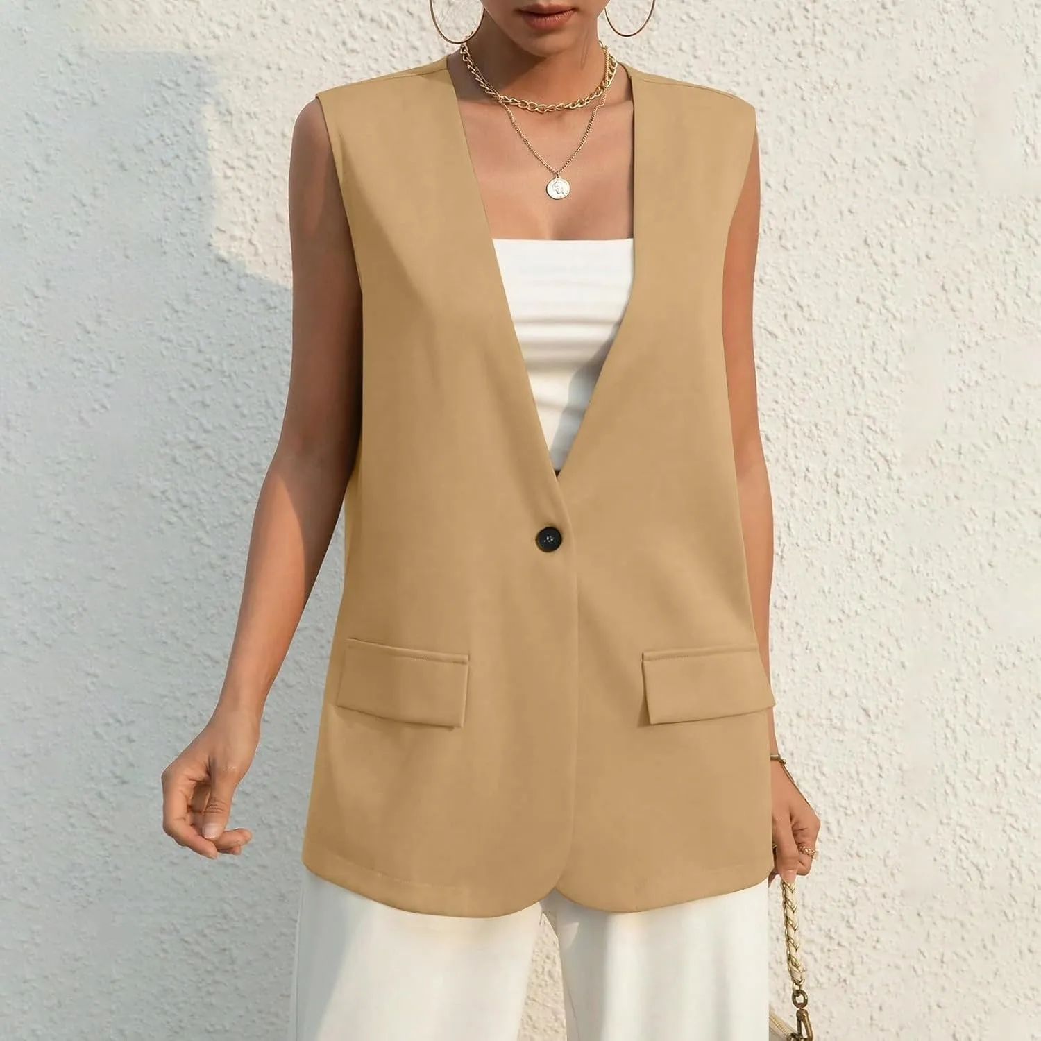 Sleeveless Womens Vest Blazers for Work Casual Lightweight Blazer Travel Fall Office Outfits Open Front Suit