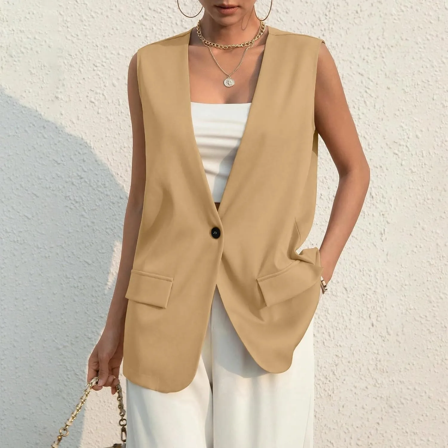 Sleeveless Womens Vest Blazers for Work Casual Lightweight Blazer Travel Fall Office Outfits Open Front Suit