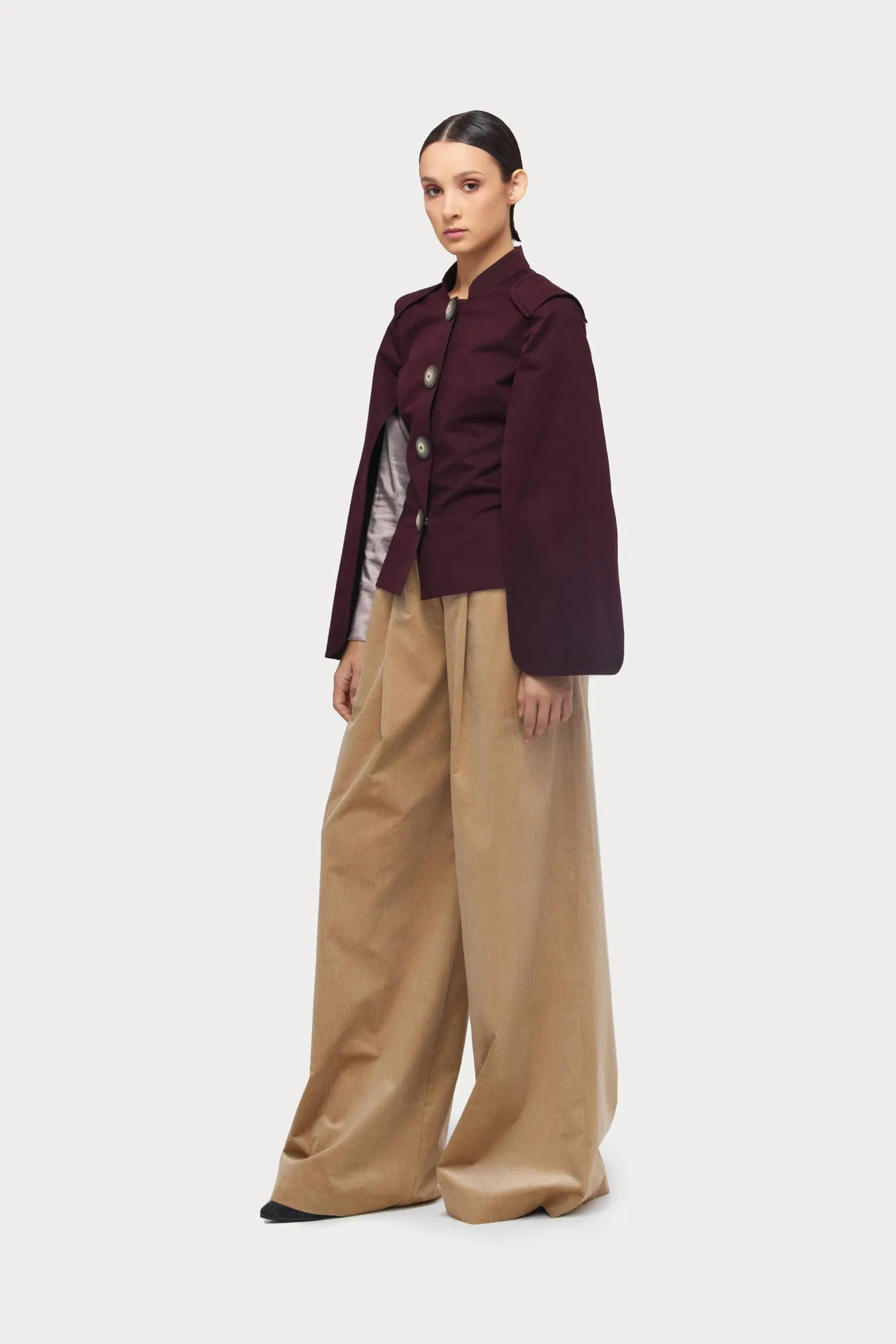 Tailored Structured Cape Blazer Burgundy