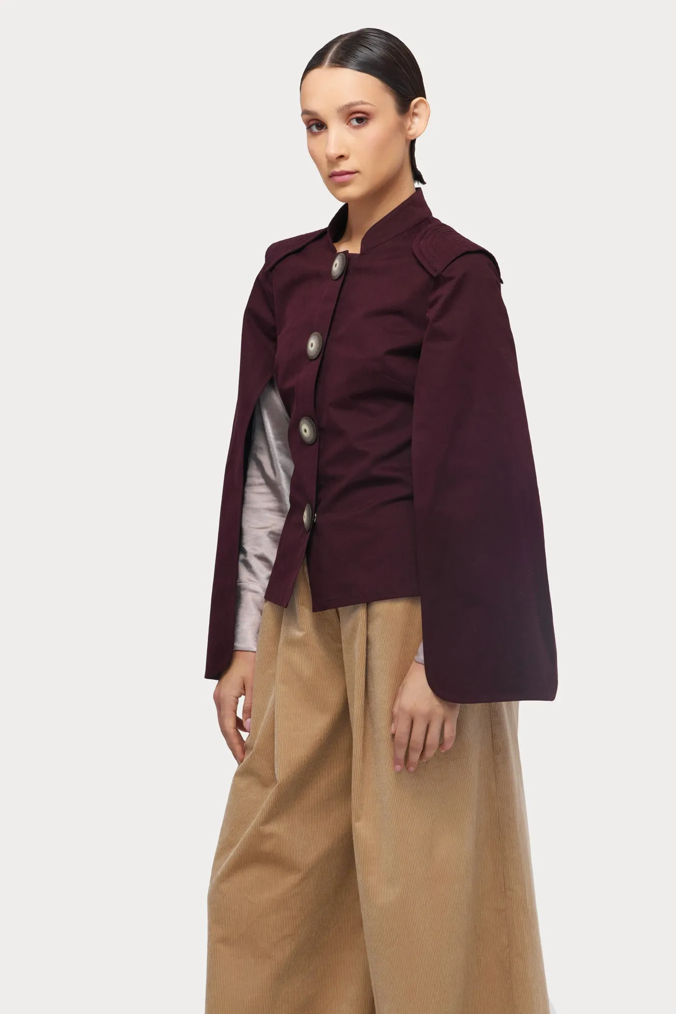 Tailored Structured Cape Blazer Burgundy