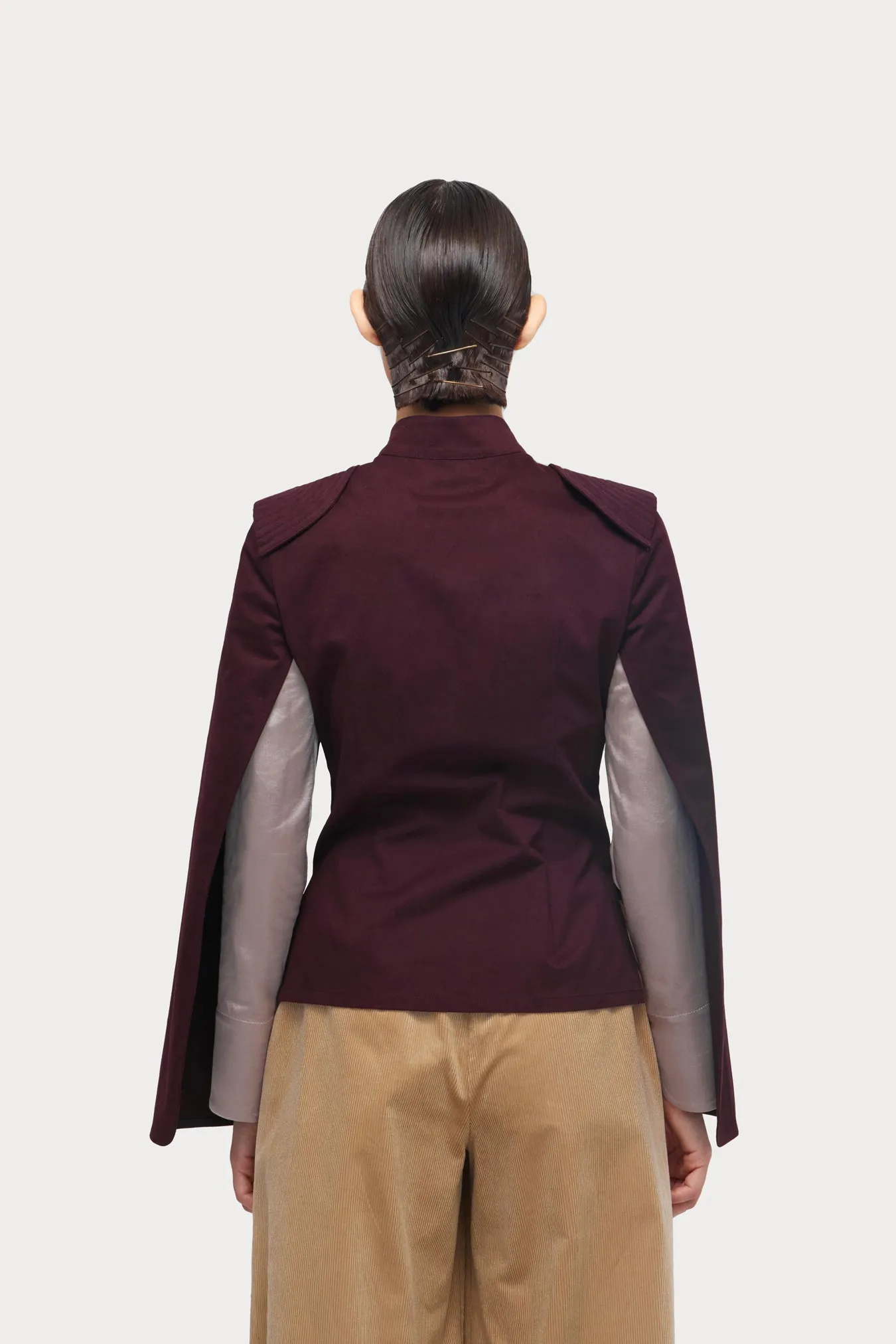Tailored Structured Cape Blazer Burgundy