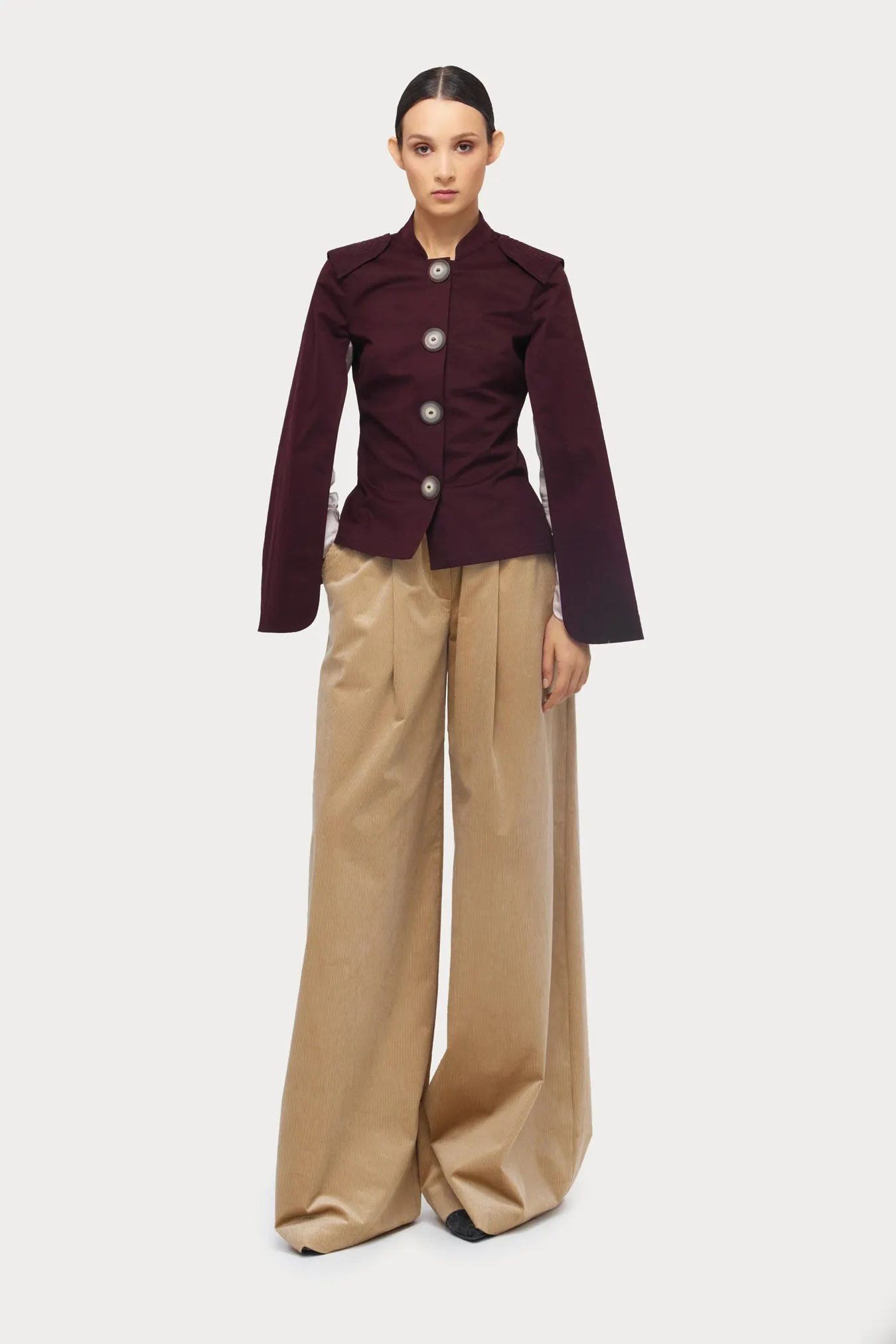 Tailored Structured Cape Blazer Burgundy