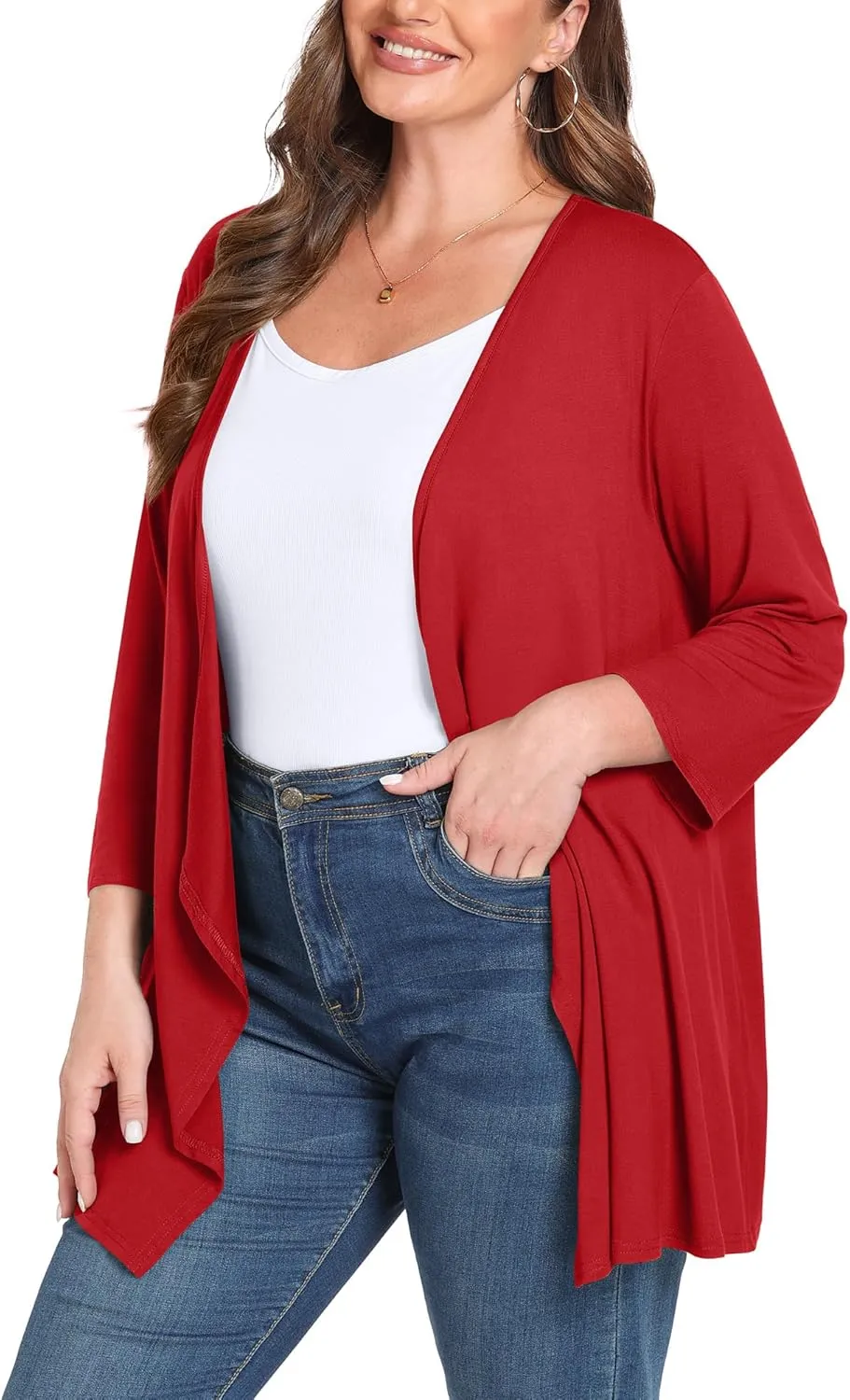 TIANZHU Women Cardigan Lightweight 3/4 Sleeve Casual Open Front Light Cardigan Drape Duster Sweaters