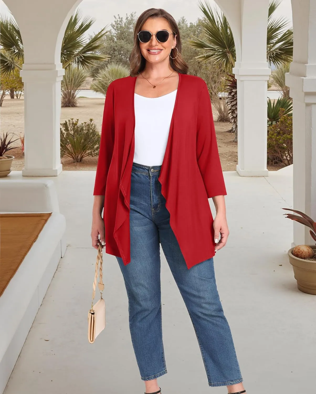 TIANZHU Women Cardigan Lightweight 3/4 Sleeve Casual Open Front Light Cardigan Drape Duster Sweaters