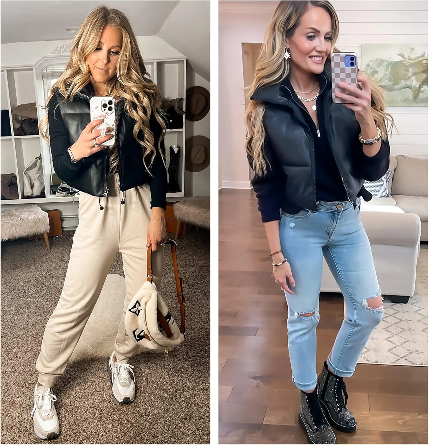 UANEO Cropped Puffer Vest Women Zip Up Stand Collar Sleeveless Padded Crop Puffy Vests