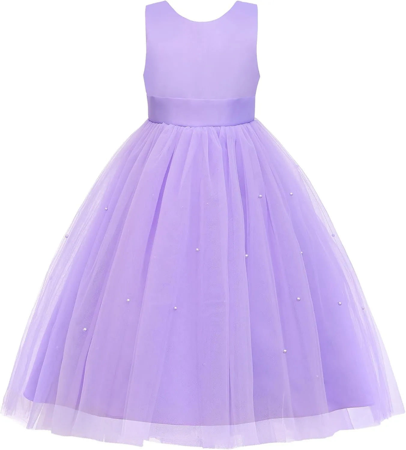 Uhnice Flower Girl Dress Satin Ball Gown for Wedding Party with Bowknot