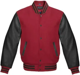 Varsity Jacket Letterman Baseball Jacket Wool body and Cowhide Leather Sleeves 22 Color Options