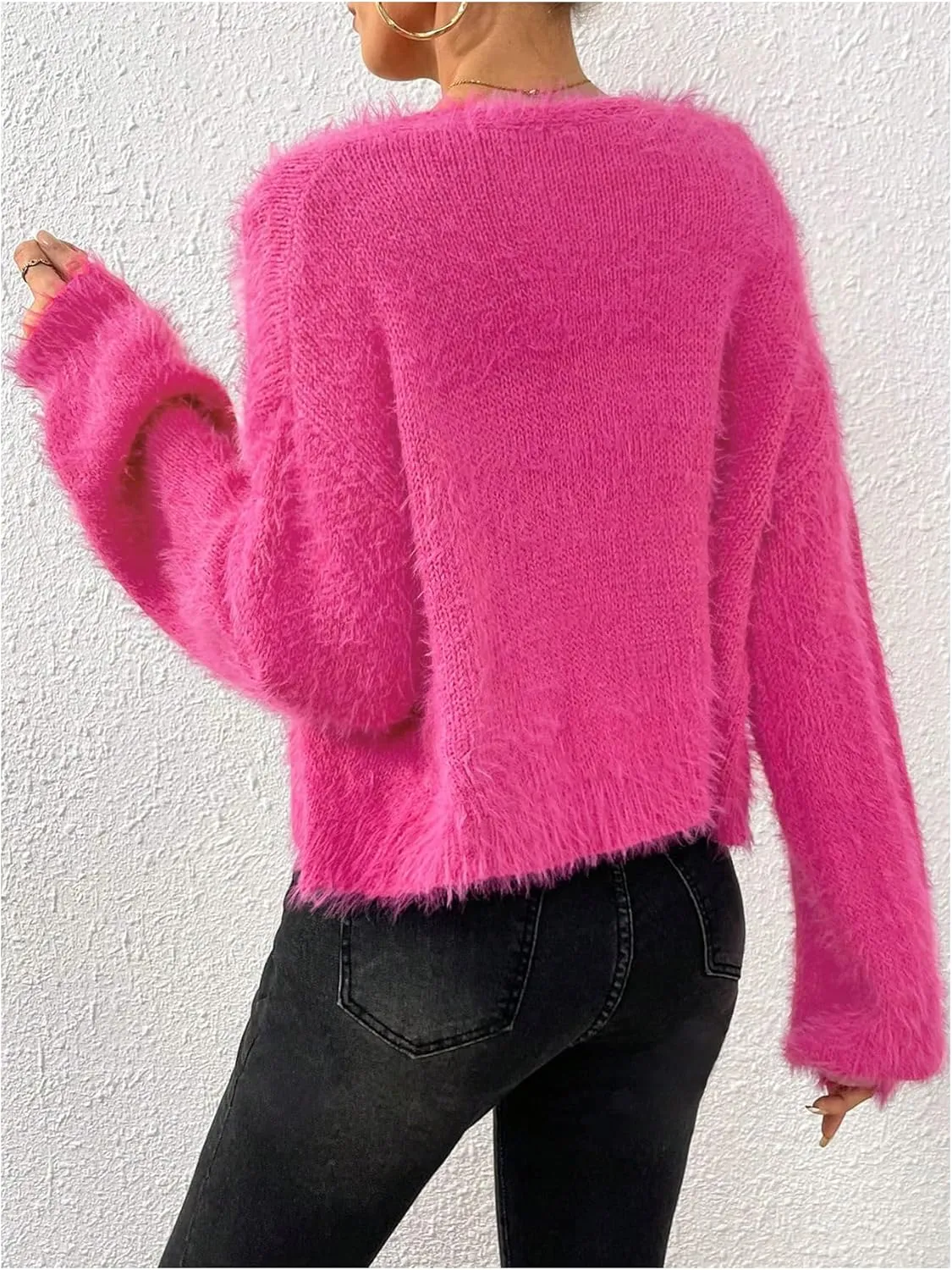 Verdusa Women's Fuzzy Crop Cardigan Long Sleeve Open Front Sweater Shrug Cardigan