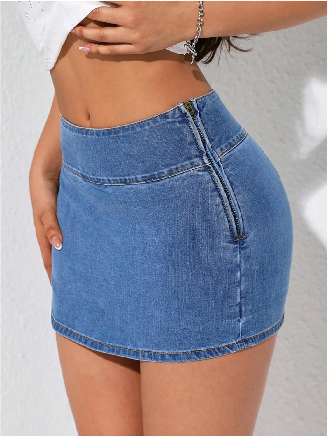 Verdusa Women's Slit Wrap Bodycon Denim Skirt Asymmetrical Mini Jean Skort