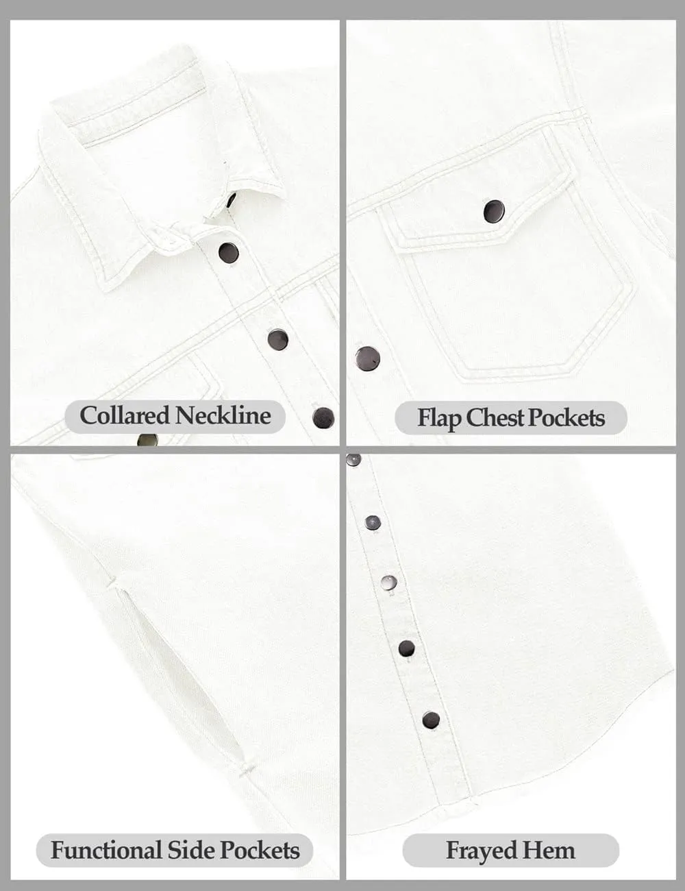 Vetinee Womens Oversized Button Up Frayed Hem Shacket Long Sleeve Pockets Denim Jean Jacket