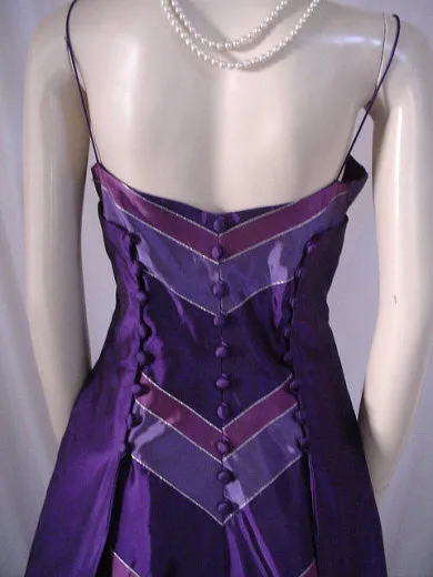 VINTAGE VICTOR COSTA FOR NEIMAN MARCUS SILVER, MULBERRY & PURPLE EVENING BALL GOWN