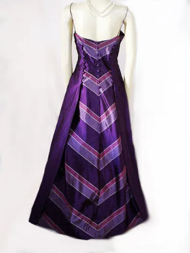 VINTAGE VICTOR COSTA FOR NEIMAN MARCUS SILVER, MULBERRY & PURPLE EVENING BALL GOWN
