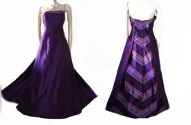 VINTAGE VICTOR COSTA FOR NEIMAN MARCUS SILVER, MULBERRY & PURPLE EVENING BALL GOWN