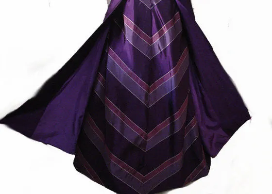 VINTAGE VICTOR COSTA FOR NEIMAN MARCUS SILVER, MULBERRY & PURPLE EVENING BALL GOWN
