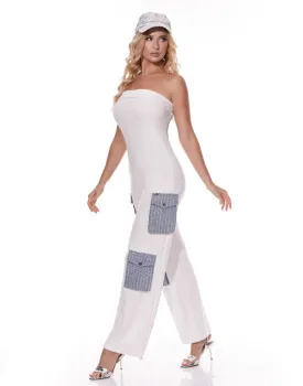 White Solid Contrast Pocket Jumpsuit