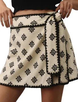 Women Wrap Skort 2025 Casual Summer Flowy Mini Skirt Knot Side Elastic Waist Bodycon Print Skirt with Belt