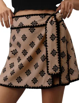 Women Wrap Skort 2025 Casual Summer Flowy Mini Skirt Knot Side Elastic Waist Bodycon Print Skirt with Belt
