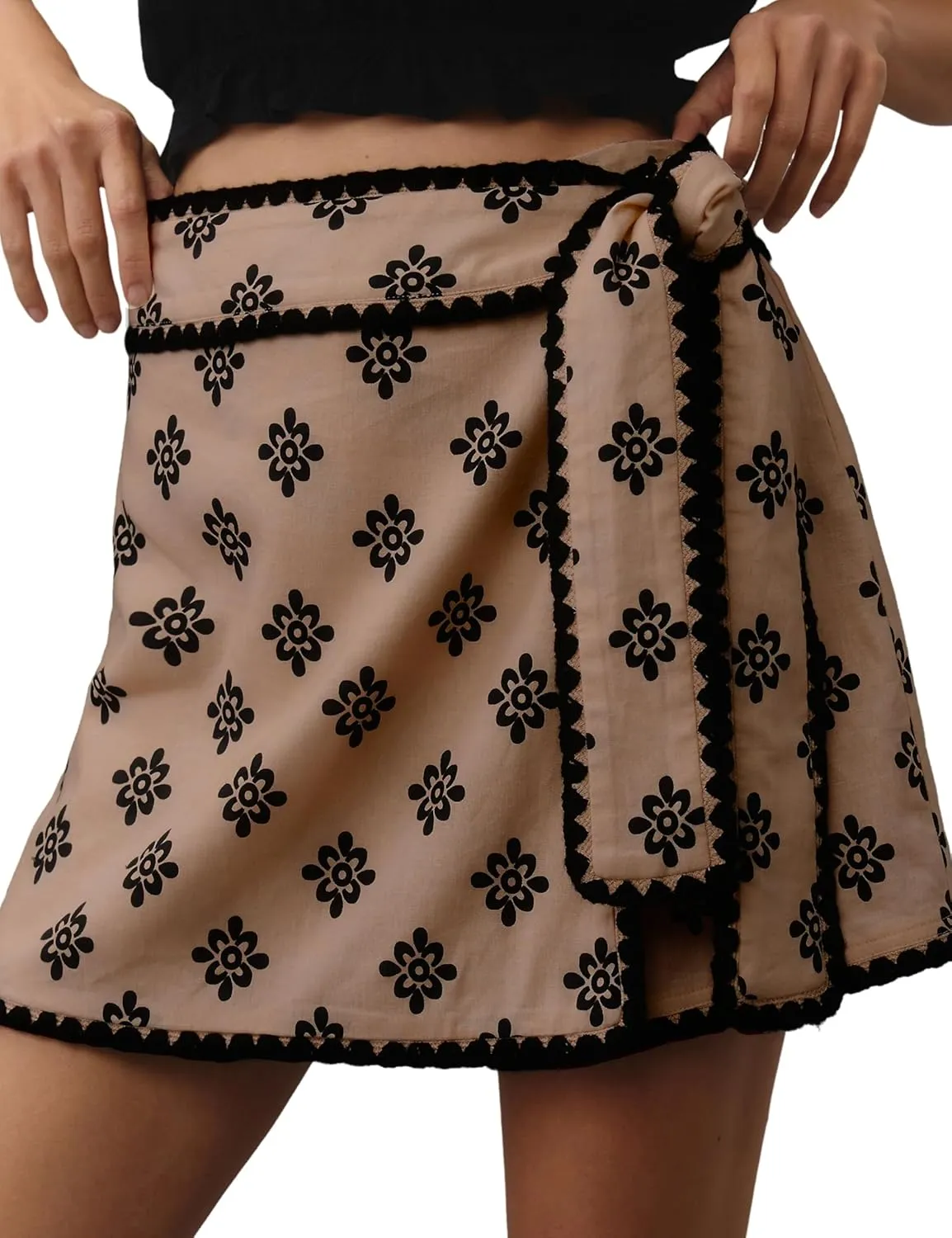Women Wrap Skort 2025 Casual Summer Flowy Mini Skirt Knot Side Elastic Waist Bodycon Print Skirt with Belt
