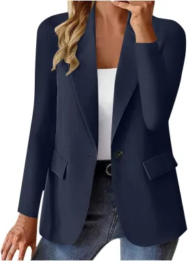 Womens Business Casual Blazer Lightweight Summer Cardigan Solid Lapel Button Down Suit Jacket Work Office Outfits