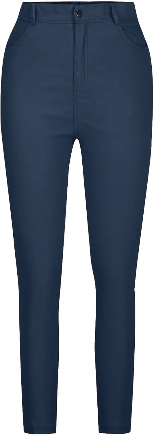 Womens Jeans Slim-Fit Stretch High Waisted Pants Straight Leg Denim Pant Solid Color Cargo Trousers for Sports