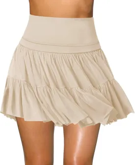 Women's Mini Skirt Skort Flowy Pleated High Waisted Ruffle Tennis Skirts for Women Athletic Skater Golf with Shorts Pockets