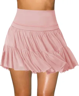 Women's Mini Skirt Skort Flowy Pleated High Waisted Ruffle Tennis Skirts for Women Athletic Skater Golf with Shorts Pockets