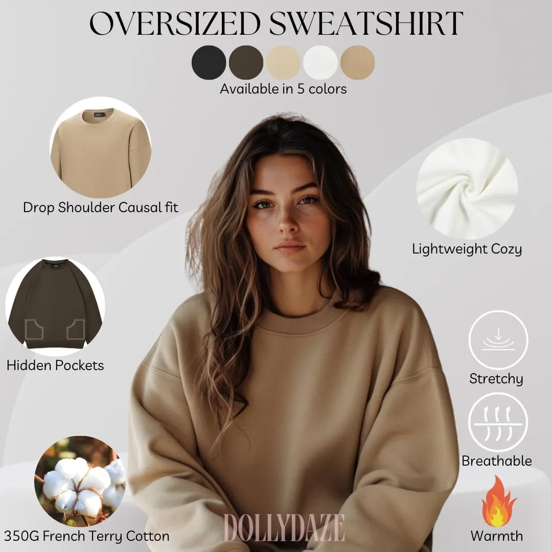 Womens Oversized Crewneck Sweatshirt Fleece Long Sleeve Hoodies Pullover