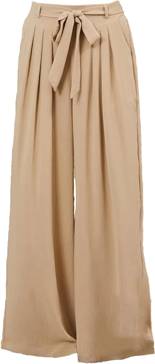 Women's Paper Bag Waist Pants Slim Fit Casual Office Wide Leg Pants Adjustable Knot Loose Fit Business Work Trousers