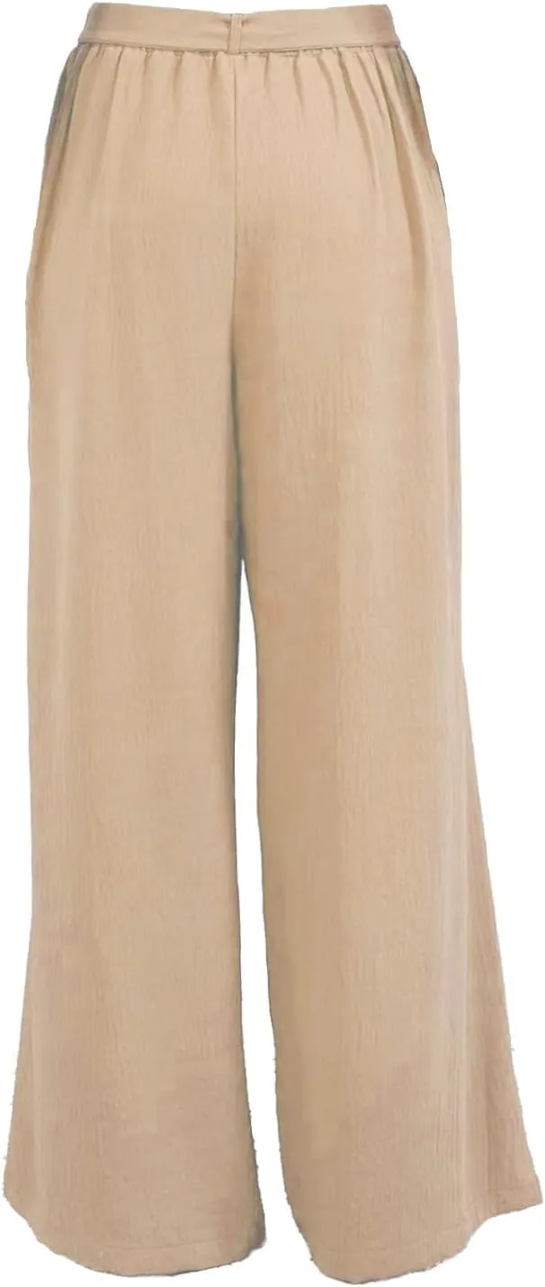 Women's Paper Bag Waist Pants Slim Fit Casual Office Wide Leg Pants Adjustable Knot Loose Fit Business Work Trousers