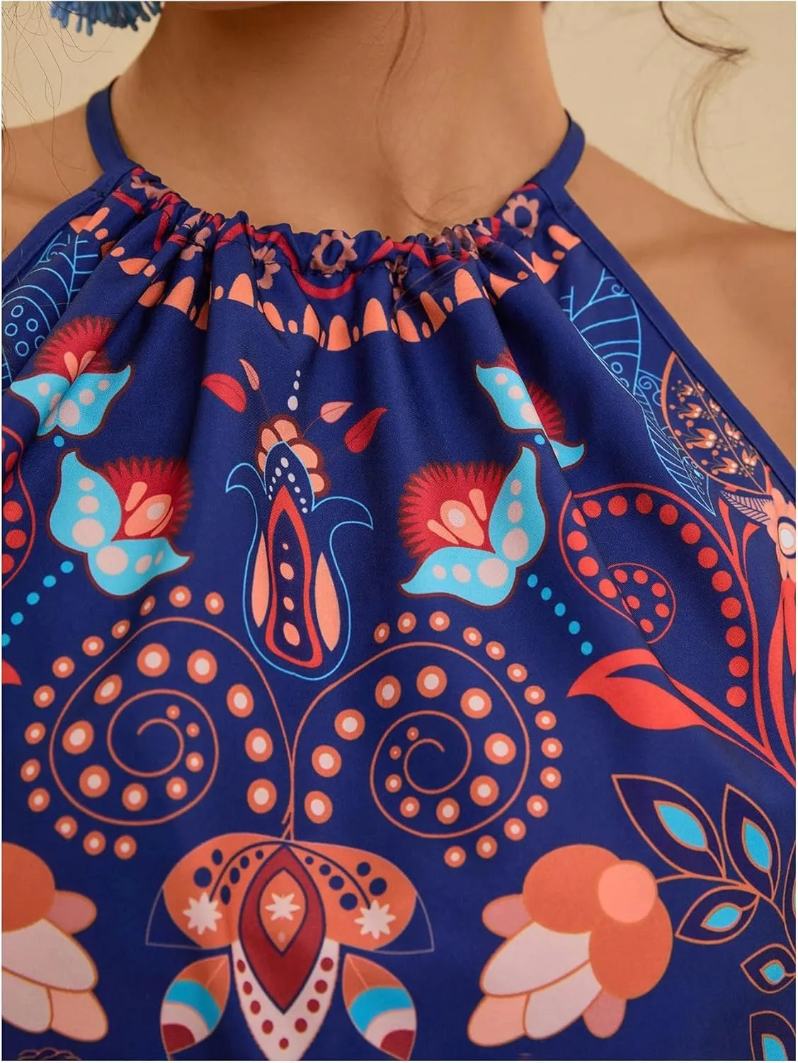 Women's Plus Size Paisley Halter Top Sleeveless Boho Camisole Tops Casual Vacation Blouses