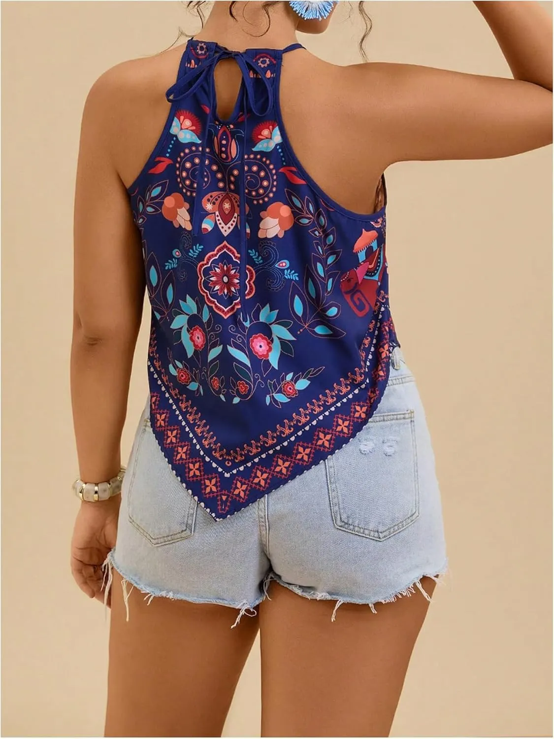 Women's Plus Size Paisley Halter Top Sleeveless Boho Camisole Tops Casual Vacation Blouses