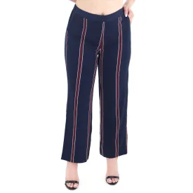 Women's Striped Wide leg Trousers,Navy/Burgundy