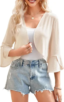 Yekaty Shrugs for Women 3/4 Sleeve Cropped Cardigan Lightweight Summer Sheer Bolero Shrug for Dresses