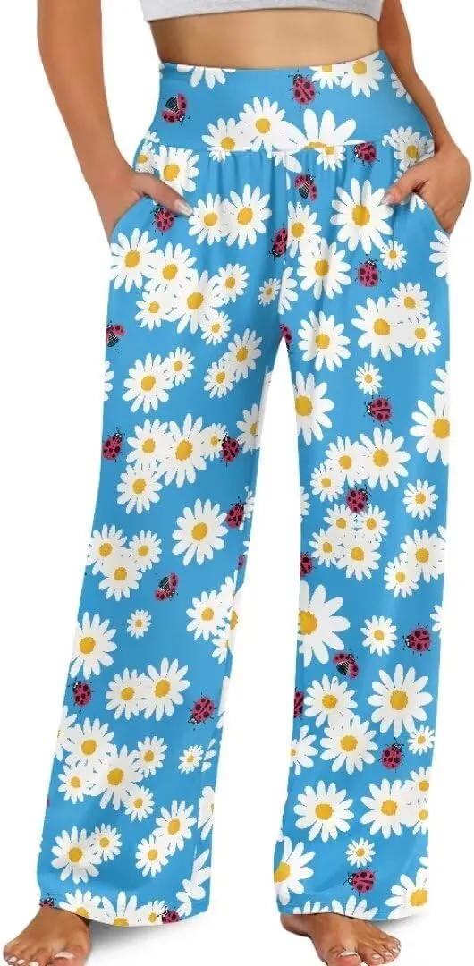 Yuuxorilu Womens Wide Leg Palazzo Pants Casual High Waist Flowy Trousers Loose Lounge Pant with Pockets