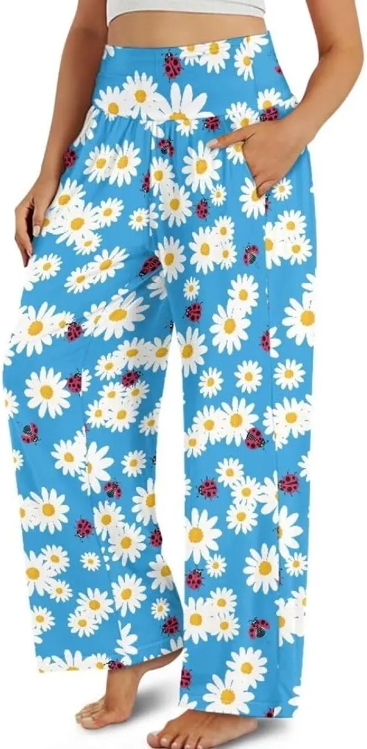 Yuuxorilu Womens Wide Leg Palazzo Pants Casual High Waist Flowy Trousers Loose Lounge Pant with Pockets